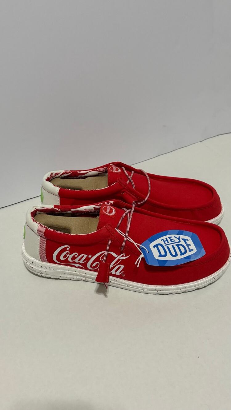 Hey Dude Wally Coca Cola Red Mens Size 14 Slip On Canvas Shoes Coke Loafers NWT